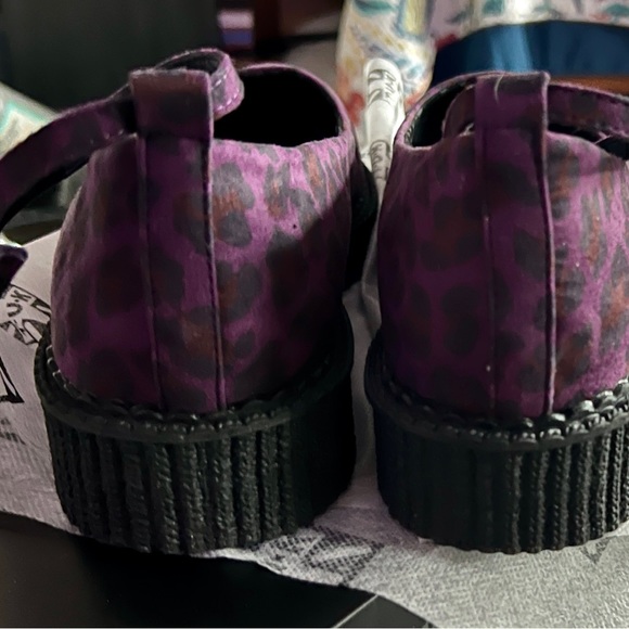 TUK Shoes - Vegan Leopard Pointed Ballet Ankle Strap Creeper - Picture 3 of 10